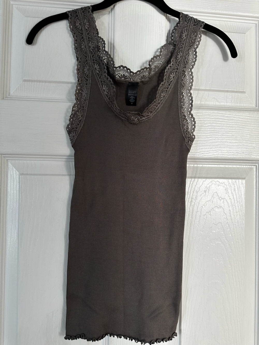 Banana Republic Lace-Trim Ribbed Tank Top in Grey Medium